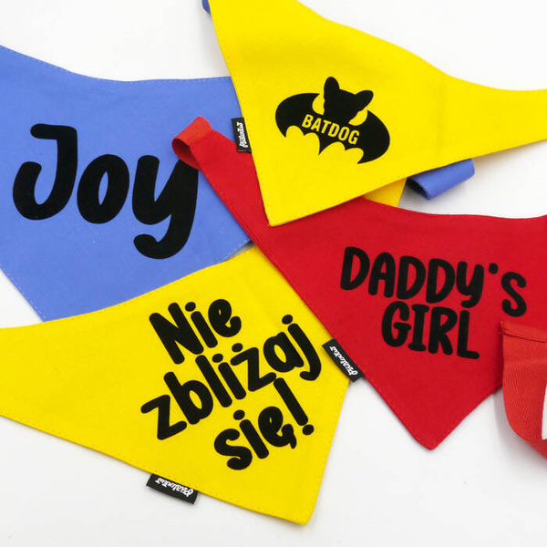 Bandana for Dog NIE ZBLIŻAJ SIĘ! Psiakrew, personalized tied handkerchief, yellow bandana scarf