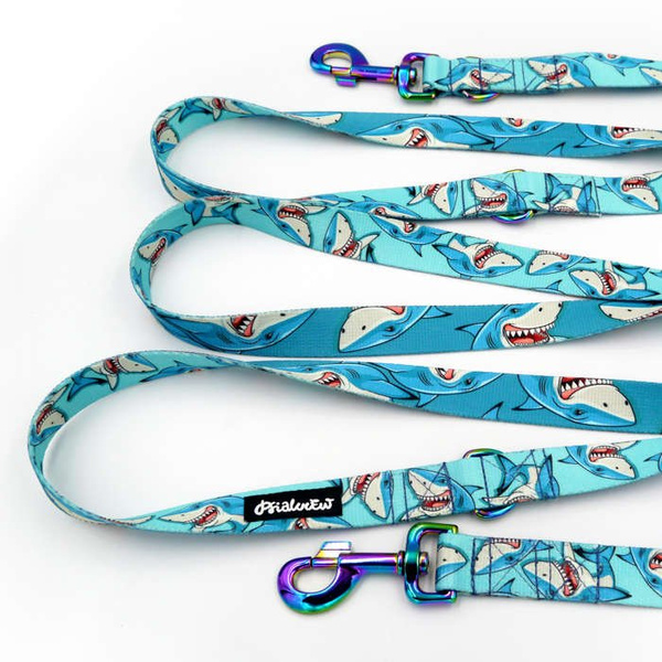 Dog Leash Sharks width 2.5 cm, 1"  wide, holo snap hook 8cm