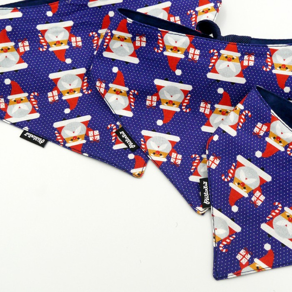 Premium Dog Bandana Santa Clauses handkerchief style to tie around your pet’s neck, Dark blue