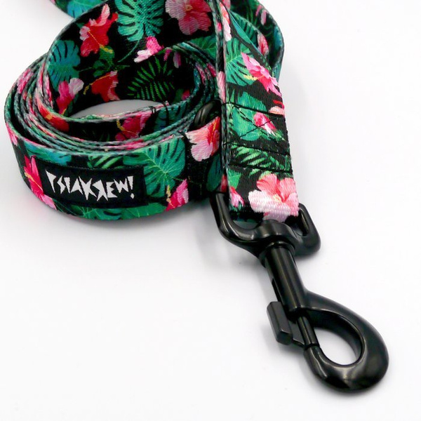 Smycz spacerowa dla Psa Tropical Monstera szerokość 2,5 cm, duży mocny czarny karabińczyk 8cm