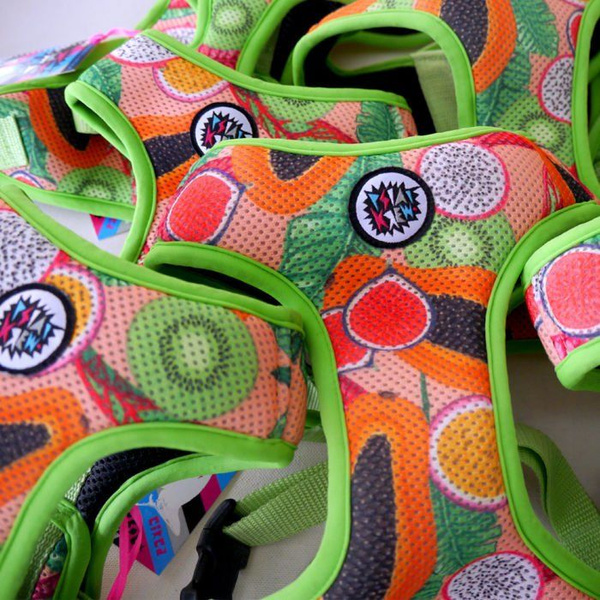 Dog Harness Tutti Frutti, Always Feeling Cool, Super Soft Psiakrew, fruity pattern