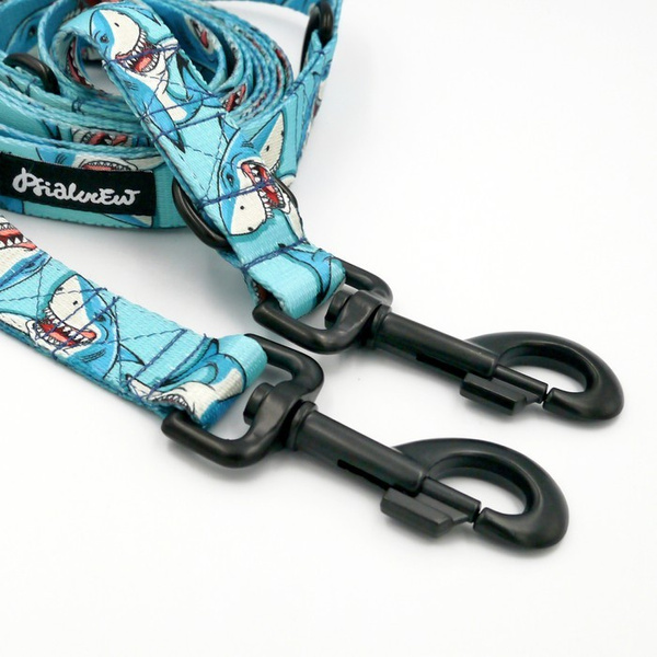 Dog Leash Sharks width 2.5 cm, 1" wide, black snap hook 8cm