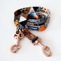 Dog Leash Wild Animals width 2.5 cm, 1" wide, pink gold, big snap hook 8 cm