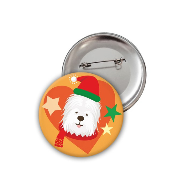 Przypinka Świąteczna Pies Owczarek Staroangielski Bobtail Psiakrew Button Badzyk 25mm