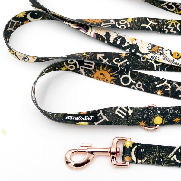 Dog Leash Zodiak width 2.5 cm, 1" wide. pink gold, big snap hook 8 cm