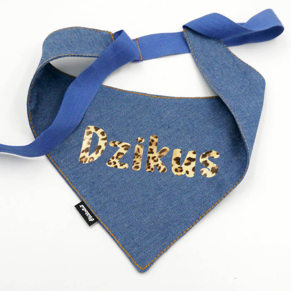 Denim Bandana with the name of the Dog Psiakrew, personalized tied handkerchief Leopard