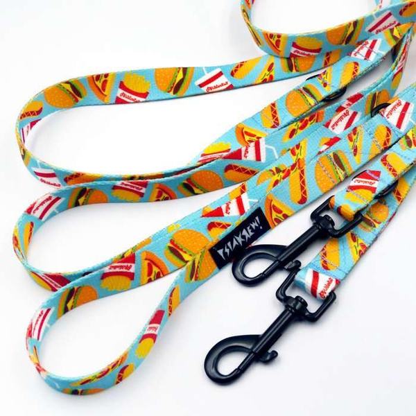 Long Dog Leash Doggy Foodie width 2 cm (0.78")  wide, black snap hook 7 cm