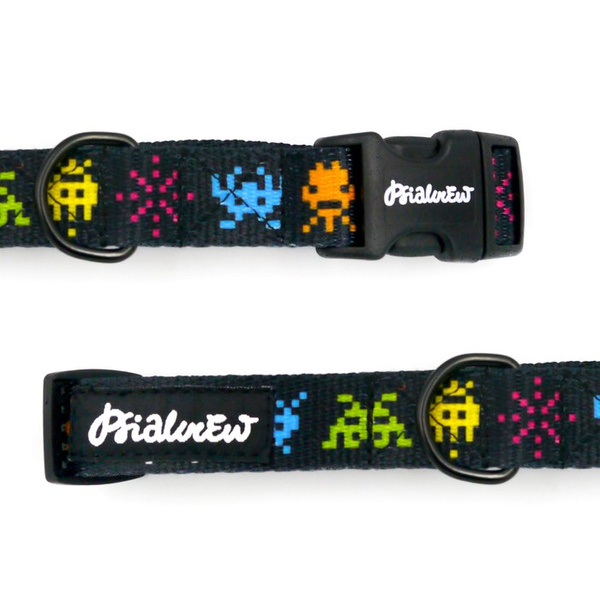 Verstellbares Halsband Invaders Psiakrew, 2cm breit, schwarze Beschläge