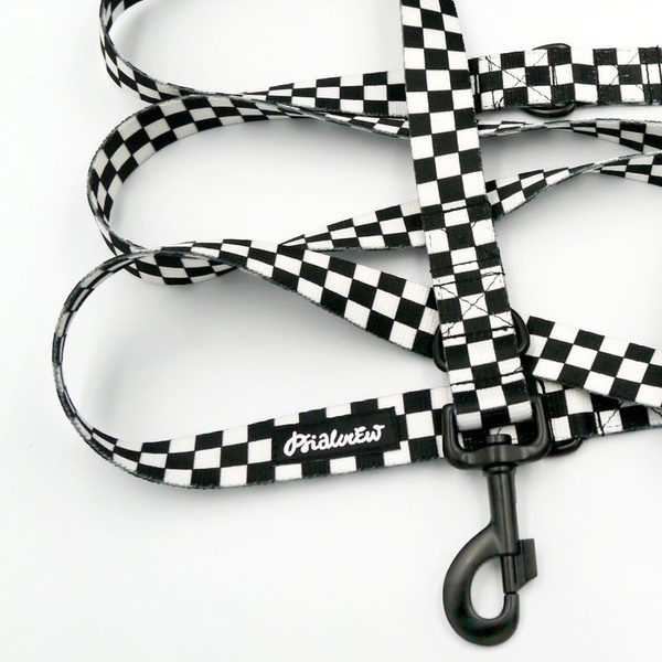 Dog Leash Checker width 2.5 cm, 1" wide, black, big snap hook 8 cm