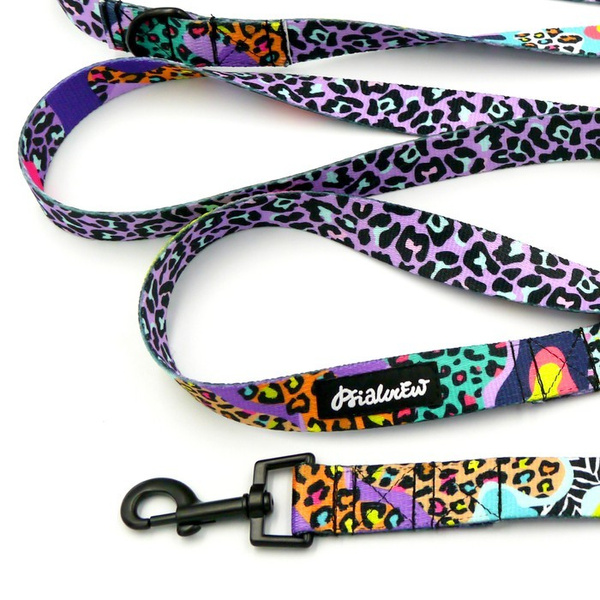 Dog Leash Crazy Leopard width 2.5 cm, 1" wide, snap hook black 6cm