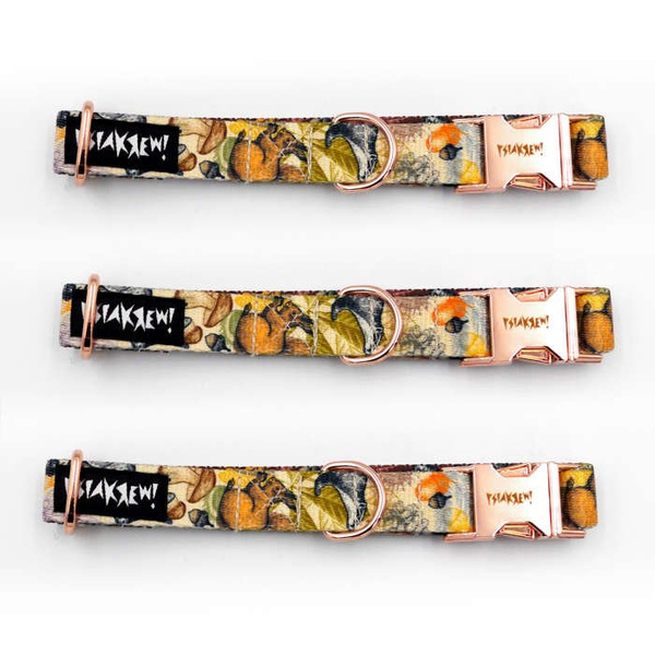 Dog Collar Psiakrew Forest Treasures, 2 cm 0.78"  wide, for smaller dogs, pink gold clip