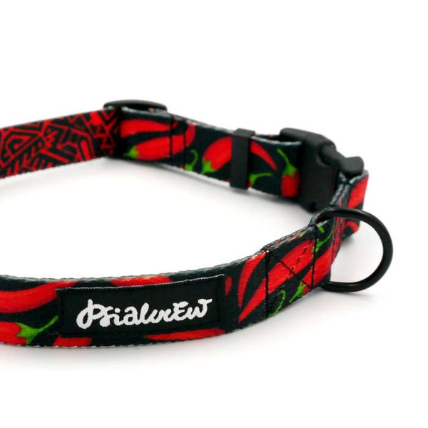 Dog Collar Psiakrew Red Hot Chili, 2 cm 0.78" wide, for smaller dogs black extras