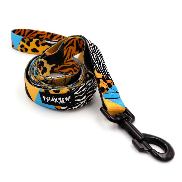 Dog Leash Wild Animals width 2.5 cm, 1"  wide, big black snap hook 8 cm