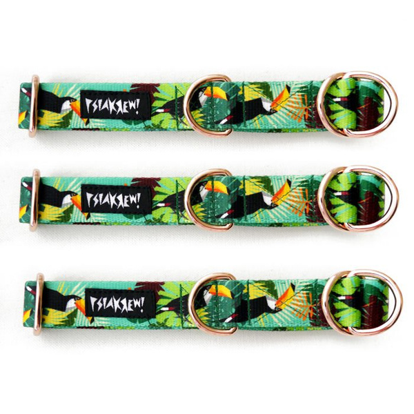 Obroża półzaciskowa Tukany szeroka na 2,5 cm, dla średnich i większych psów, różowe złoto