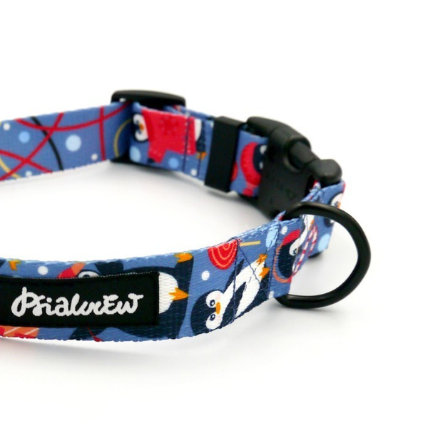Dog Collar Penguin Winter Psiakrew 2.5 cm 1" wide, black fittings