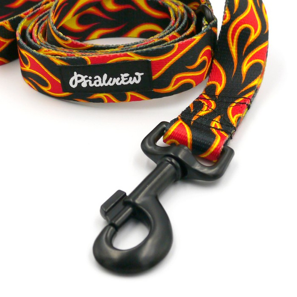 Dog Leash Dog On Fire width 2.5 cm, 1"  wide, big black snap hook 8 cm