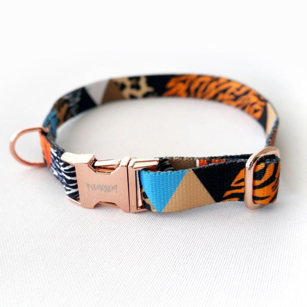 Dog Collar Psiakrew Wild Animals, 2 cm 0.78" wide, for smaller dogs, pink gold clip
