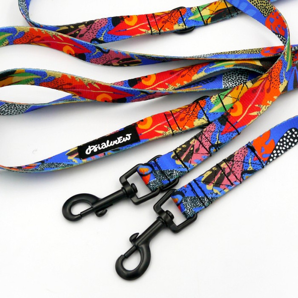 Long Dog Leash Colorful Thicket Psiakrew width 2 cm (0.78"), black snap hook 6 cm