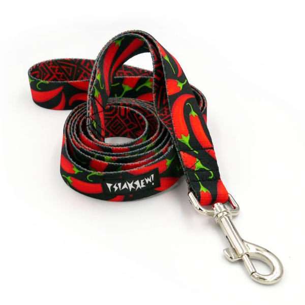 Dog Leash Red Hot Chili width 2.5 cm, 1"  wide, snap hook glossy nickel 7cm