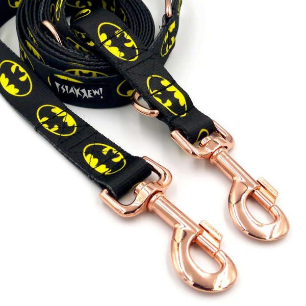 Dog Leash Batdog width 2.5 cm, 1" wide, pink gold, big snap hook 8 cm