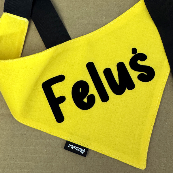 Bandana with the name of the Dog Psiakrew, personalized tied handkerchief, yellow bandana scarf
