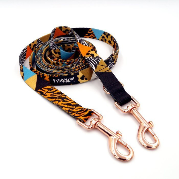 Long Dog Leash Wild Animals, width 2 cm (0.78")  wide. rose gold snap hook 7 cm