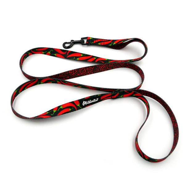 Smycz spacerowa miejska dla Psa Red Hot Chili Psiakrew szerokość 2 cm czarny karabińczyk 6 cm