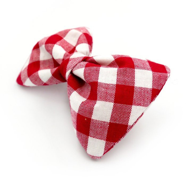 Red and white Vichy pattern Dog Bow Tie Pet Bow Tie, Bowtie, Collar Attachment