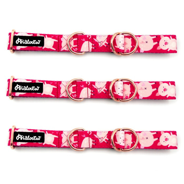 Halb-Klemmhalsband Piggy in Love Psiakrew, 2,5 cm breit, für mittelgroße und größere Hunde, Extras rosagolden