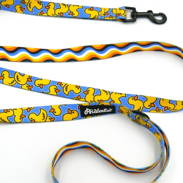 Laufleine für Hund Ducky Duck Psiakrew, Breite 2 cm, schwarzer Karabinerhaken 6 cm