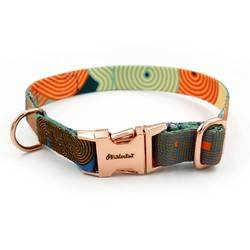 Dog Collar Psiakrew Geo Snake, 2 cm 0.78"  wide, for smaller dogs, pink gold clip