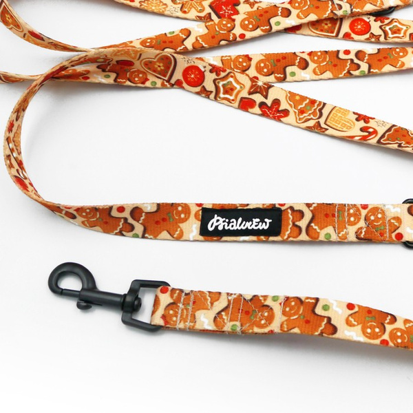 Long Dog Leash Cinnamon Gingerbread Psiakrew width 2 cm (0.78"), black snap hook 6 cm