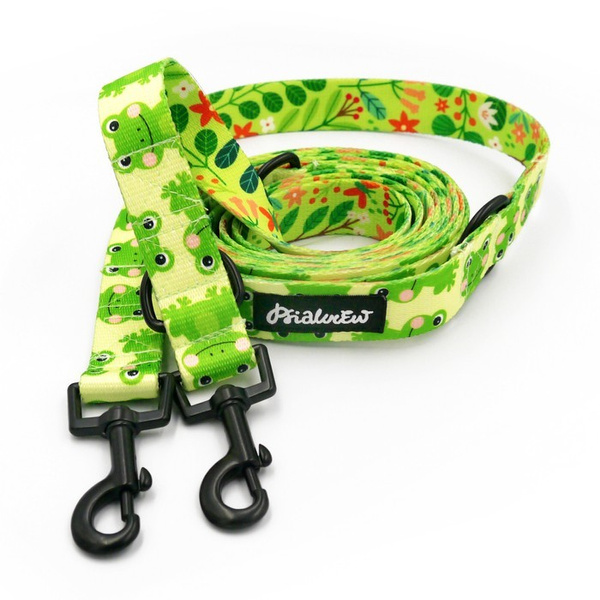 Dog Leash Green Frogs width 2.5 cm, 1"  wide, snap hook black 6cm