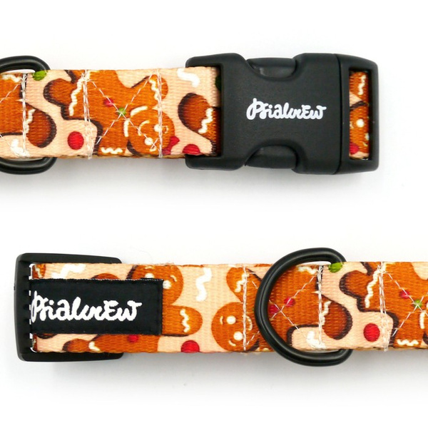 Dog Collar Cinnamon Gingerbread Psiakrew 2.5 cm 1"  wide, black fittings
