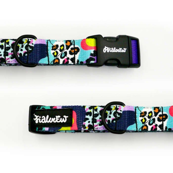 Dog Collar Psiakrew Crazy Leopard, 2 cm 0.78"  wide, for smaller dogs black extras