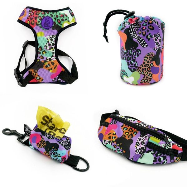 DOG ACCESSORY KIT. Psiakrew Crazy Leopard Series; Dog Harness, Sachet, Pouch, Hip Bag