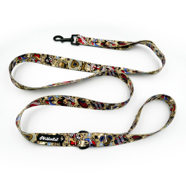 Hundeleine Dog Tattoo Flash Breite 2,5 cm, 1" breit, schwarzer Karabinerhaken 6 cm