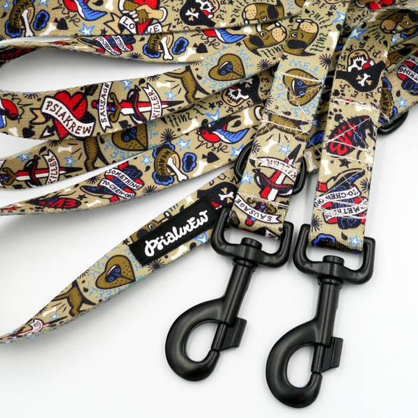 Dog Leash Dog Tattoo Flash width 2.5 cm, 1" wide, snap hook black 8cm