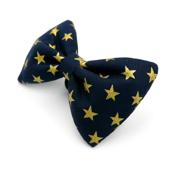 Dark Blue Dog Bow Tie, gift for dog, Gold Stars Pet Bow Tie, Bowtie, Collar Attachment
