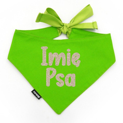 Bandana z imieniem Psa Psiakrew, personalizowana chusteczka zielona apaszka brokatowy napis