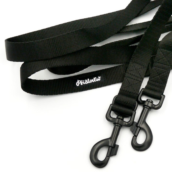 Black Dog Leash width 2.5 cm, 1" wide, big black snap hook 8 cm