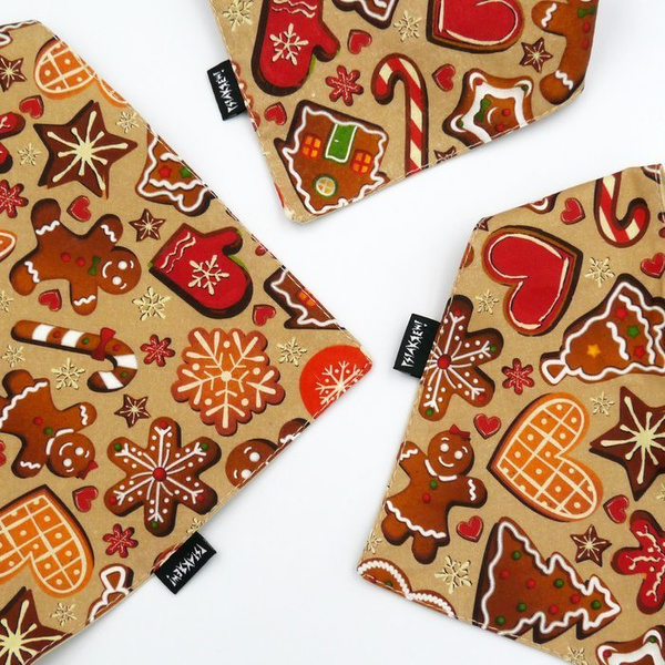 Premium Dog Bandana Cinnamon Gingerbreads handkerchief style to tie around your pet’s neck