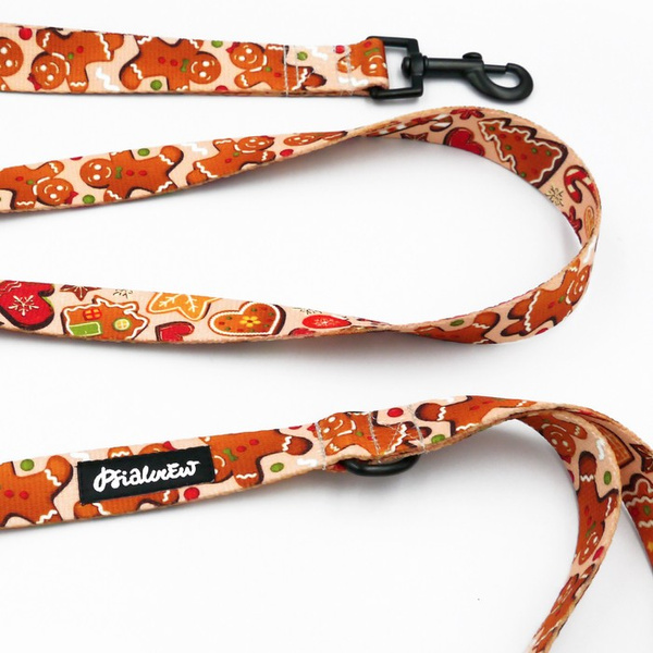 Dog Leash Cinnamon Gingerbread Psiakrew width 2.5 cm, 1"  wide, black snap hook 6 cm