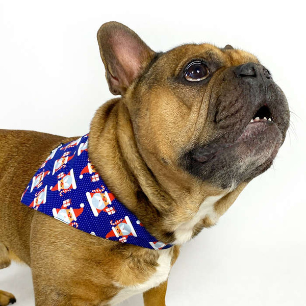 Premium Dog Bandana Santa Clauses handkerchief style to tie around your pet’s neck, Dark blue