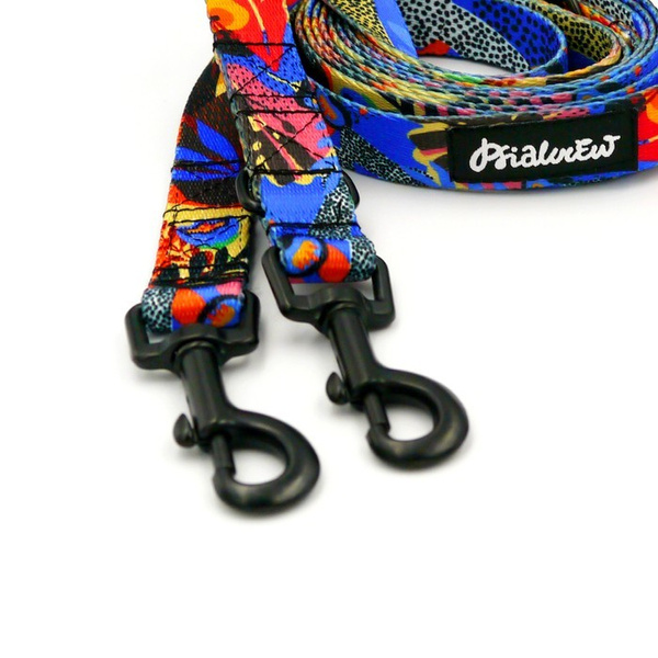 Long Dog Leash Colorful Thicket Psiakrew width 2 cm (0.78"), black snap hook 6 cm