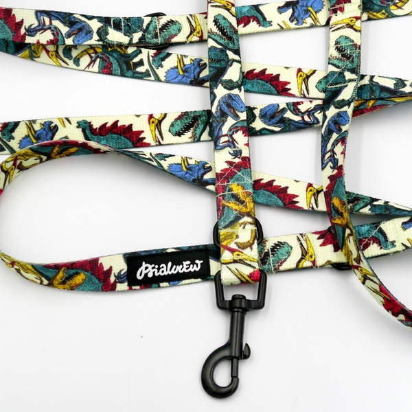 Long Dog Leash Jurassic Bark width 2 cm (0.78") wide, black snap hook 6 cm