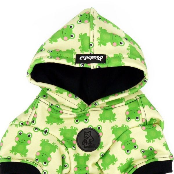 Dog Hoodie Green Frogs Psiakrew, reflective inserts, frogs print