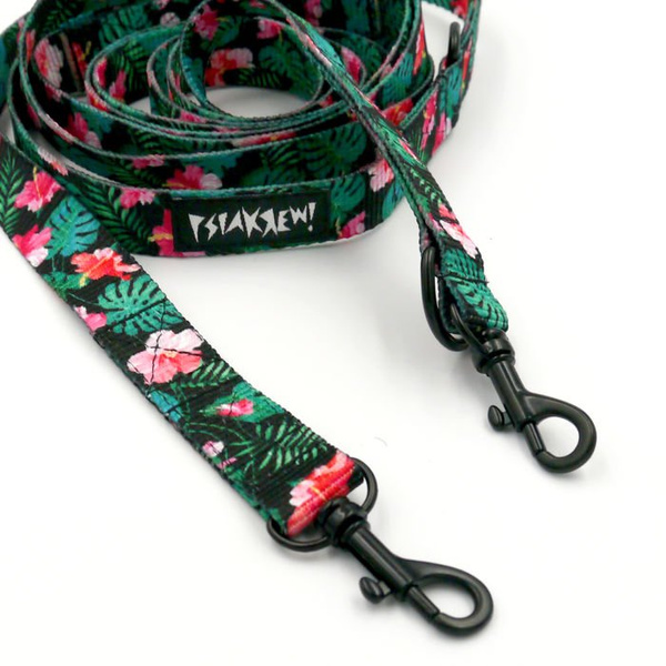Leash for micro and small Dog; Tropical Monstera; adjustable; 2 cm wide, black small snap hook 4 cm