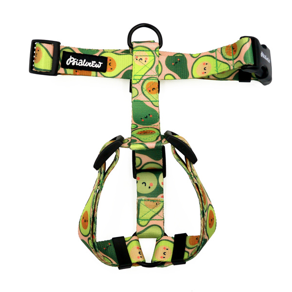 Hundegeschirr Guacamole Time Psiakrew, mittlere und größere Hunde, 2,5 cm Gurtband, schwarze Beschläge