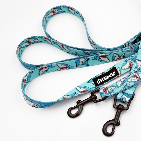 Long Dog Leash Shark width 2 cm (0.78") wide, black snap hook 6 cm